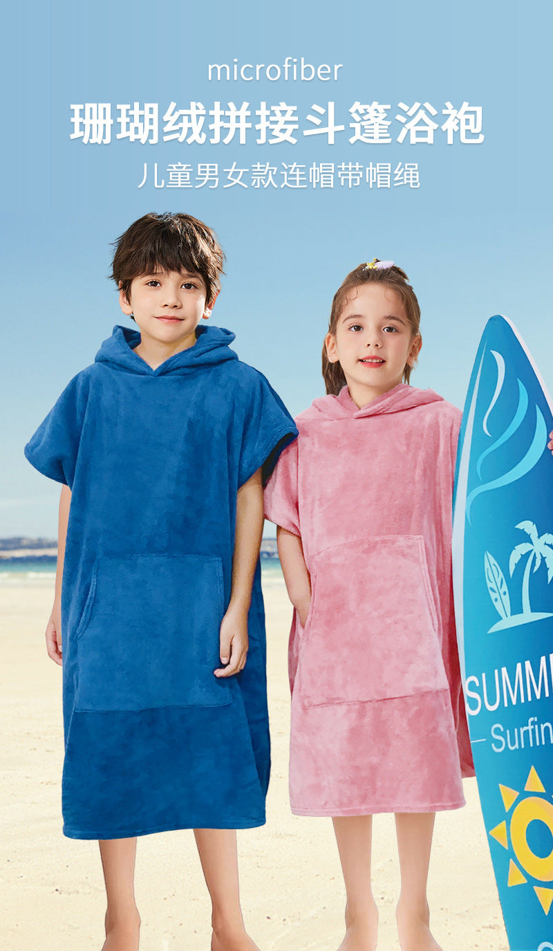 Accappatoio Poncho in microfibra con cappuccio e tasca per bambini