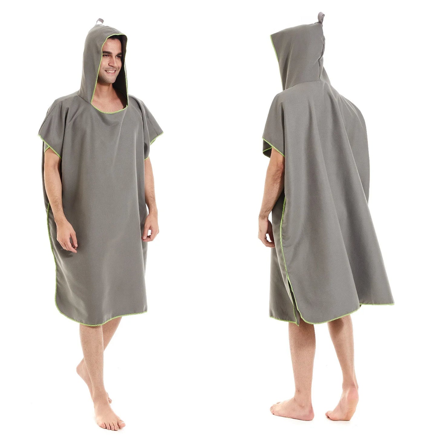 Accappatoio poncho con cappuccio in microfibra con bottoni
