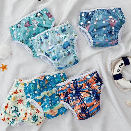 Set 3 pezzi pannolini da nuoto lavabili in rete per piscina, spiaggia, per bambini e bambine da 3 a 15 kg