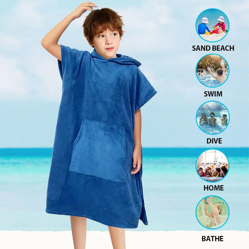 Accappatoio Poncho in microfibra con cappuccio e tasca per bambini