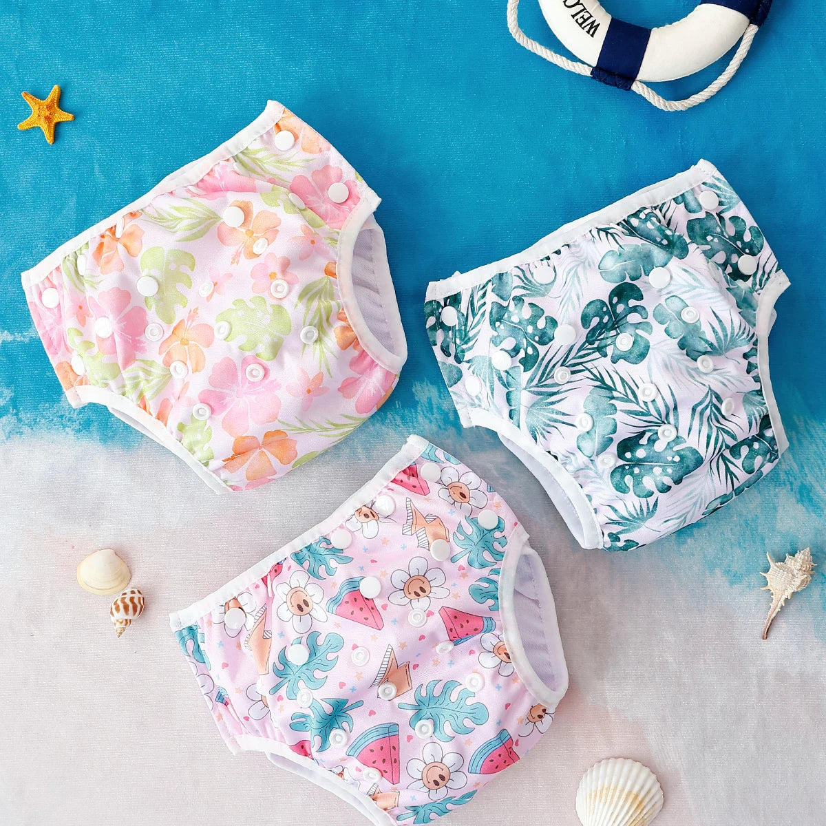Set 3 pezzi pannolini da nuoto lavabili in rete per piscina, spiaggia, per bambini e bambine da 3 a 15 kg