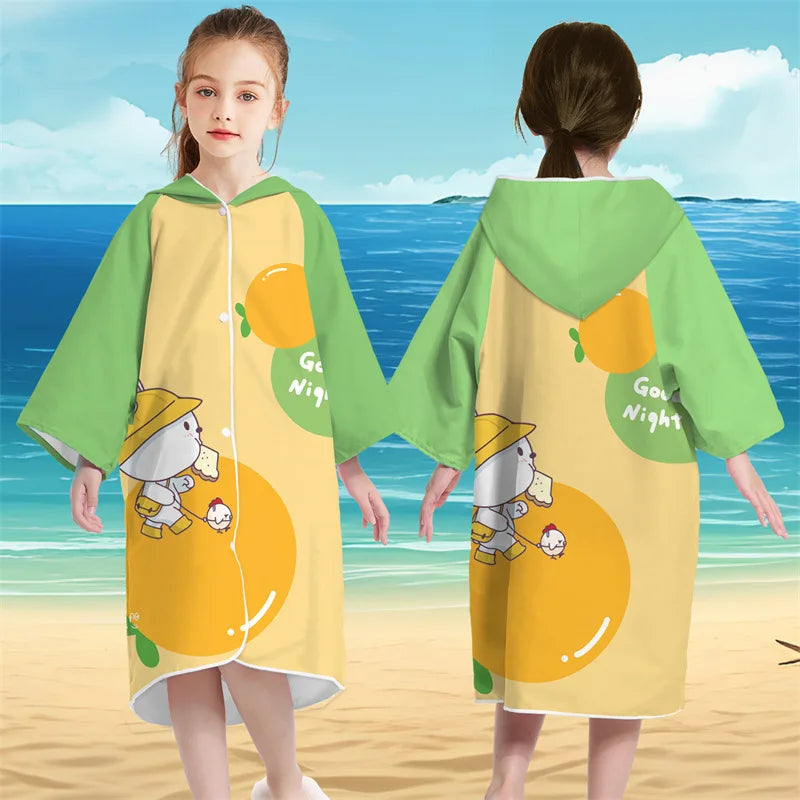Accappatoio Poncho in microfibra per bambini con bottoni e cappucio