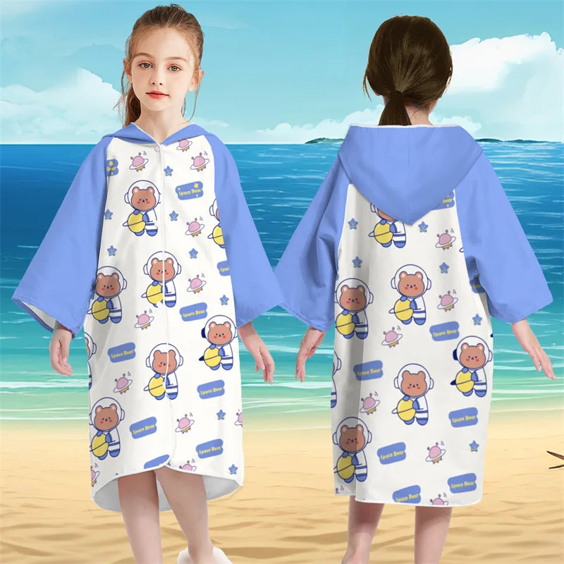 Accappatoio Poncho in microfibra per bambini con bottoni e cappucio