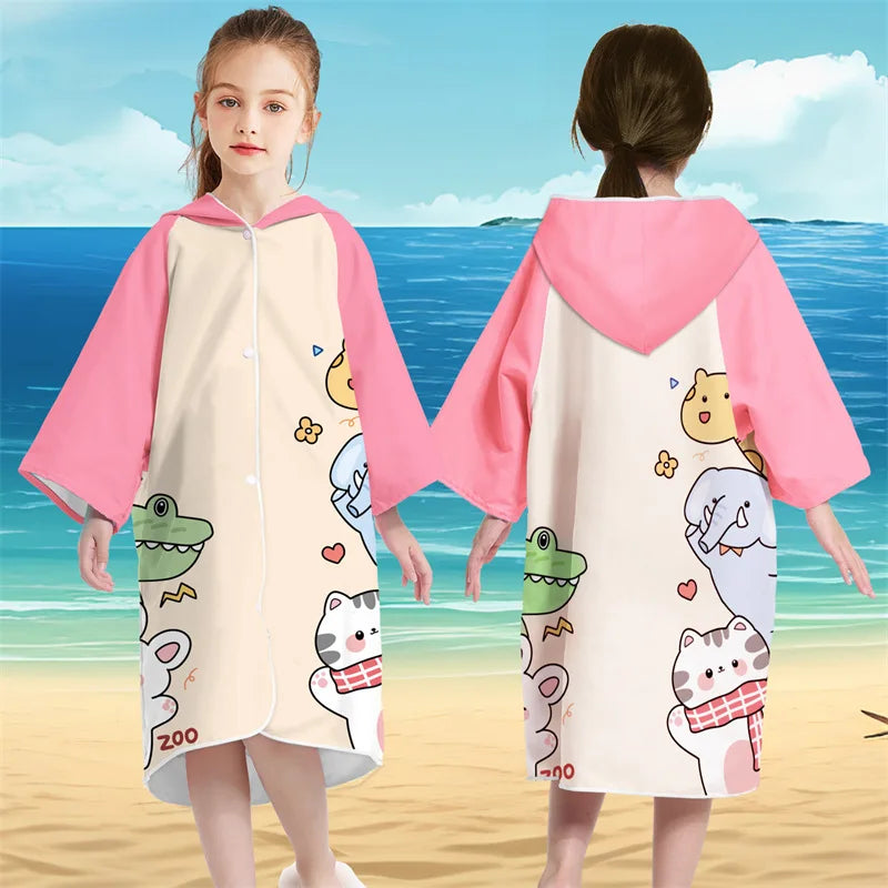 Accappatoio Poncho in microfibra per bambini con bottoni e cappucio