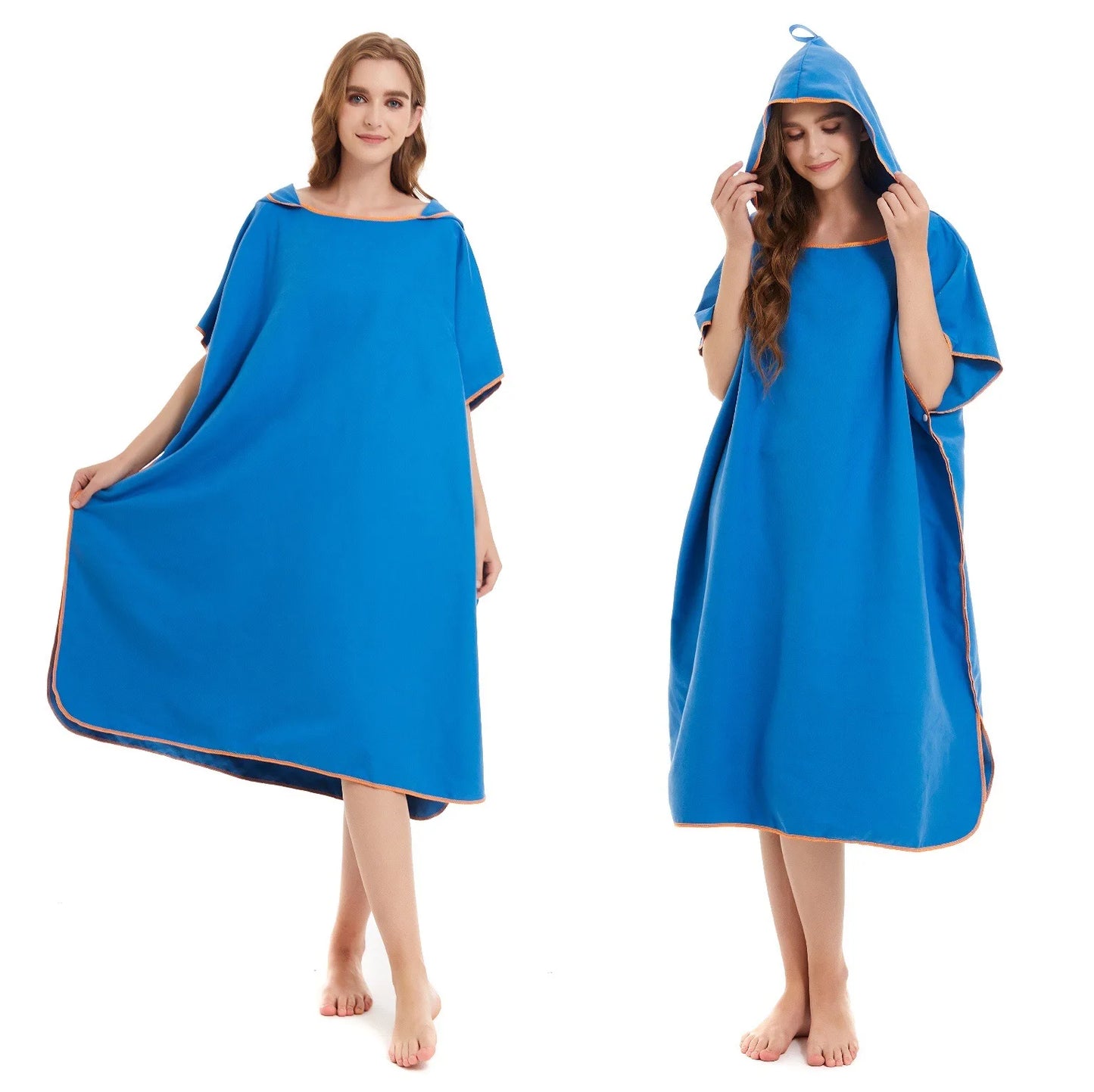 Accappatoio poncho con cappuccio in microfibra con bottoni