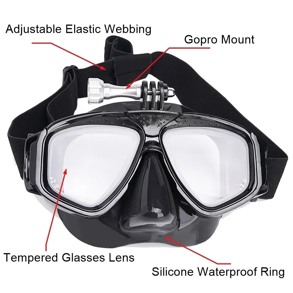 Maschera subacquea 2024 con attacco GoPro e LENTI GRADUATE