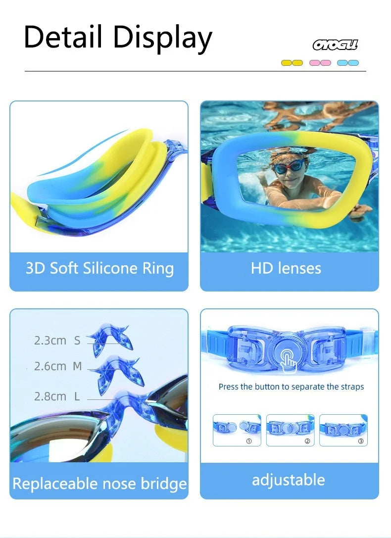 Occhialini da nuoto per bambini, anti appannamento, anti-UV, con tappi per le orecchie