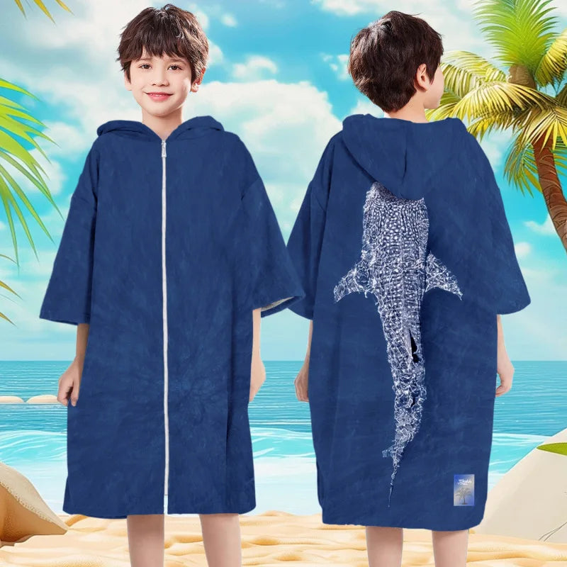 Accappatoio Poncho in microfibra per bambini con bottoni e cappucio