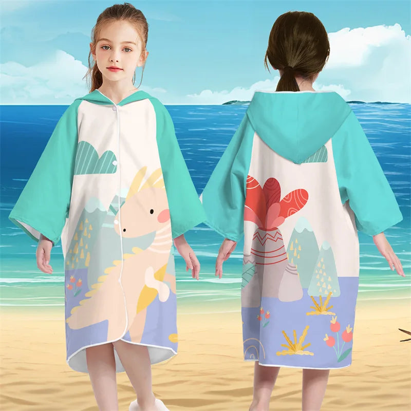 Accappatoio Poncho in microfibra per bambini con bottoni e cappucio