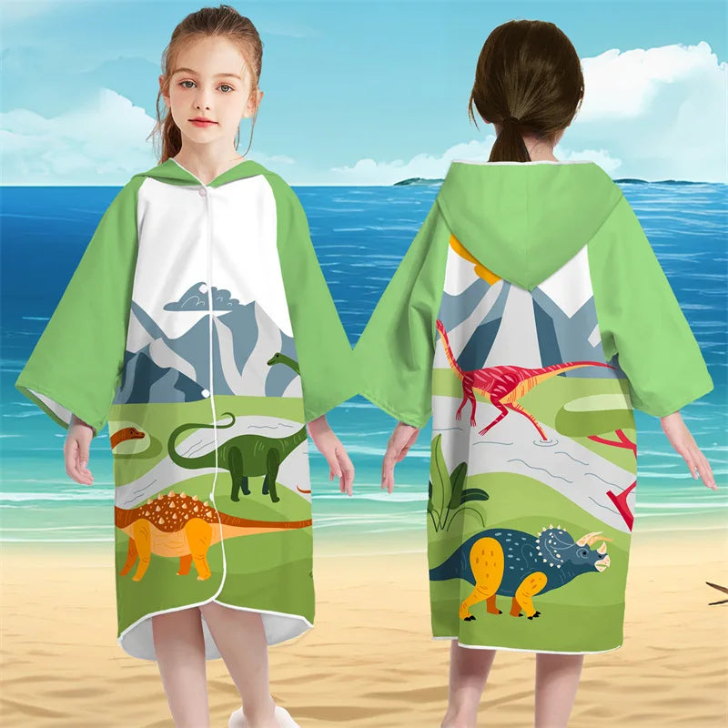 Accappatoio Poncho in microfibra per bambini con bottoni e cappucio