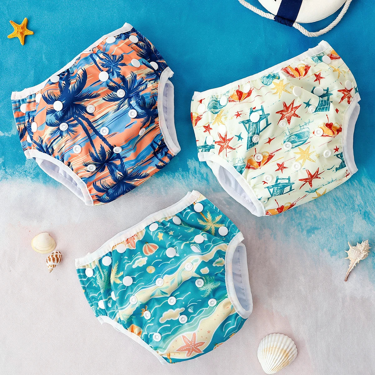 Set 3 pezzi pannolini da nuoto lavabili in rete per piscina, spiaggia, per bambini e bambine da 3 a 15 kg