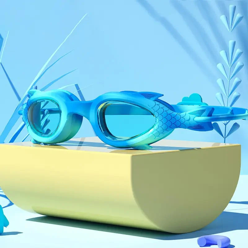 Occhialini da nuoto per bambini a forma di pesce con cuffia in silicone