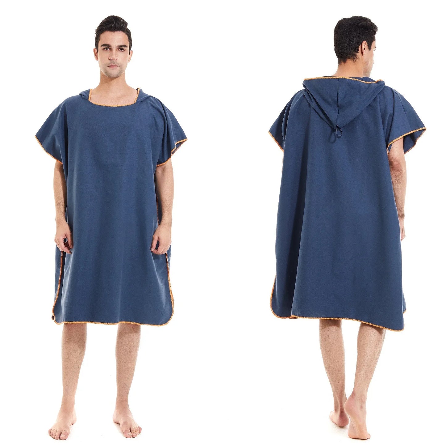 Accappatoio poncho con cappuccio in microfibra con bottoni