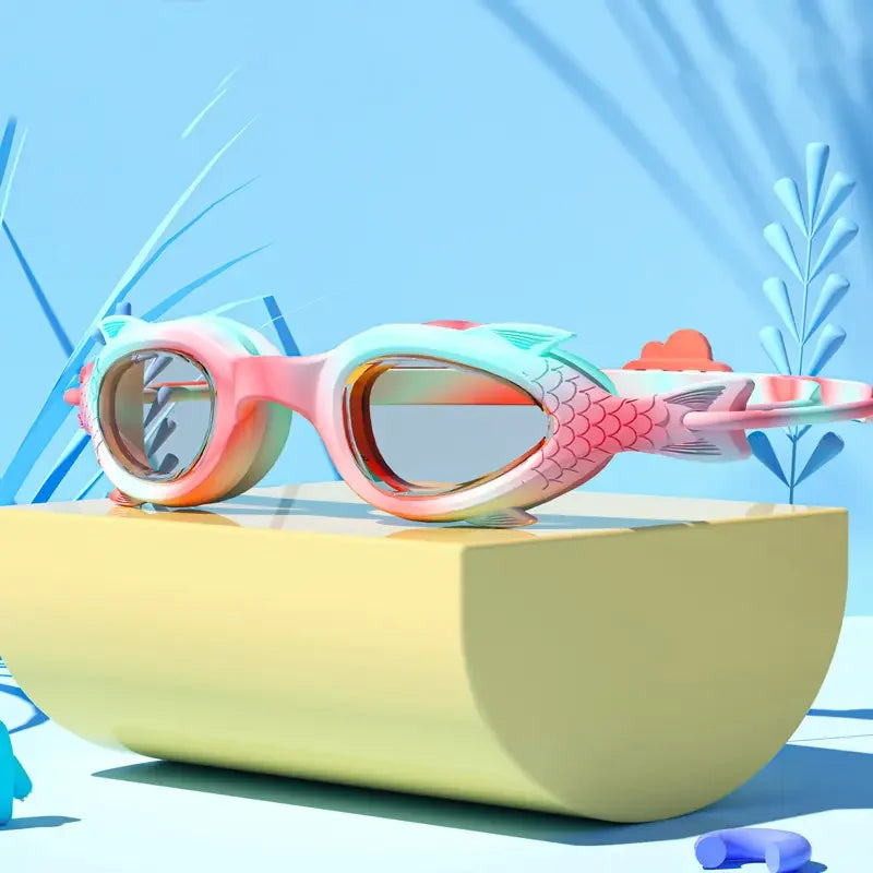 Occhialini da nuoto per bambini a forma di pesce con cuffia in silicone