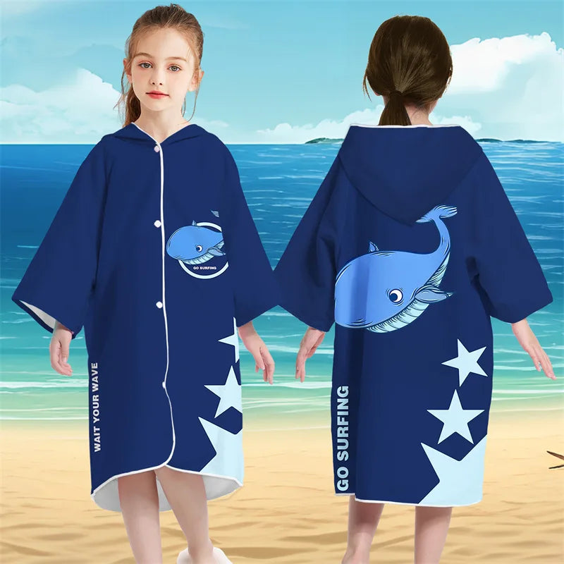 Accappatoio Poncho in microfibra per bambini con bottoni e cappucio