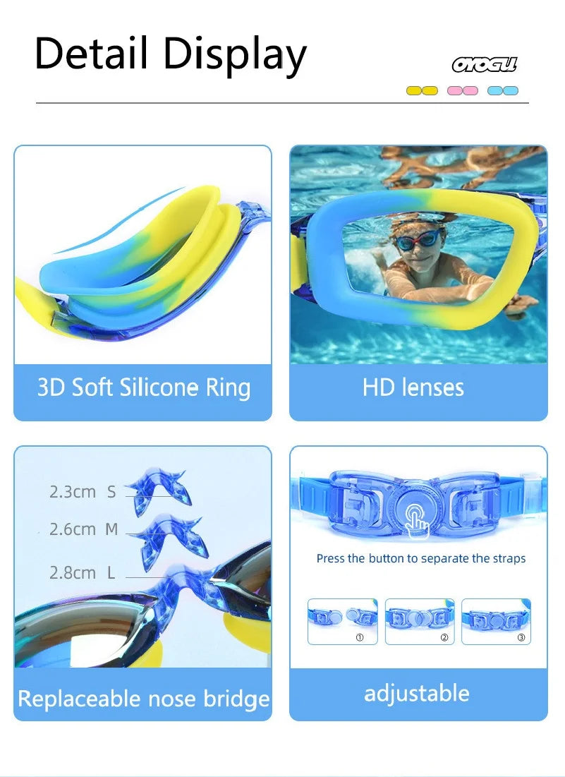Occhialini da nuoto per bambini, anti appannamento, anti-UV, con tappi per le orecchie
