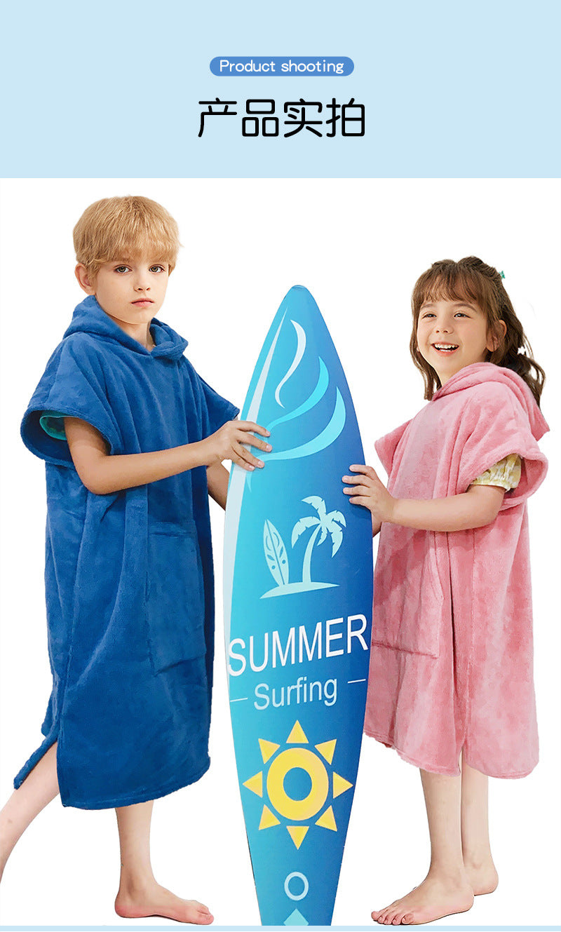 Accappatoio Poncho in microfibra con cappuccio e tasca per bambini