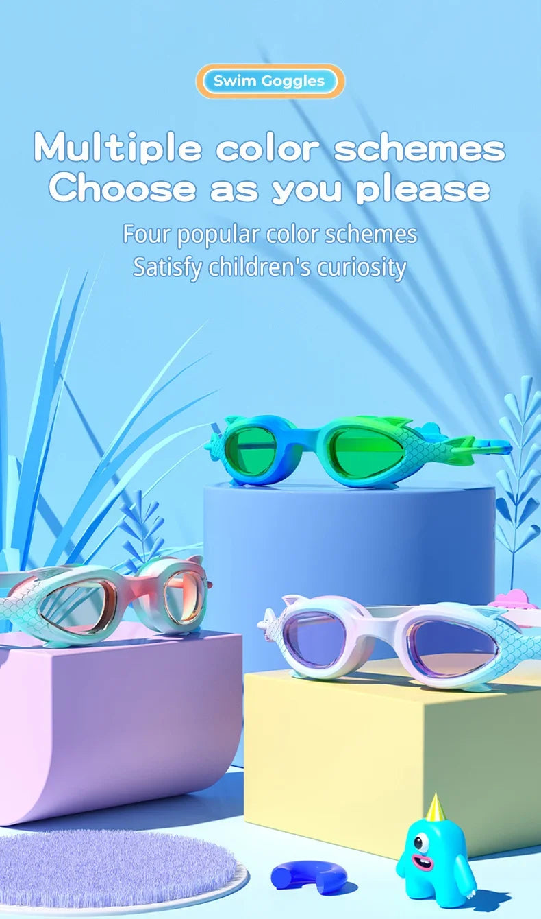 Occhialini da nuoto per bambini a forma di pesce con cuffia in silicone