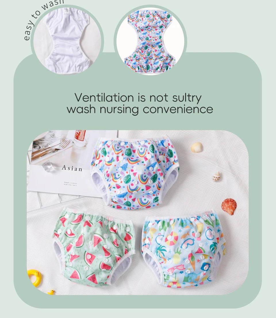 Set 3 pezzi pannolini regolabili da nuoto lavabili in rete per piscina, spiaggia, per bambini e bambine da 0 a 3 anni