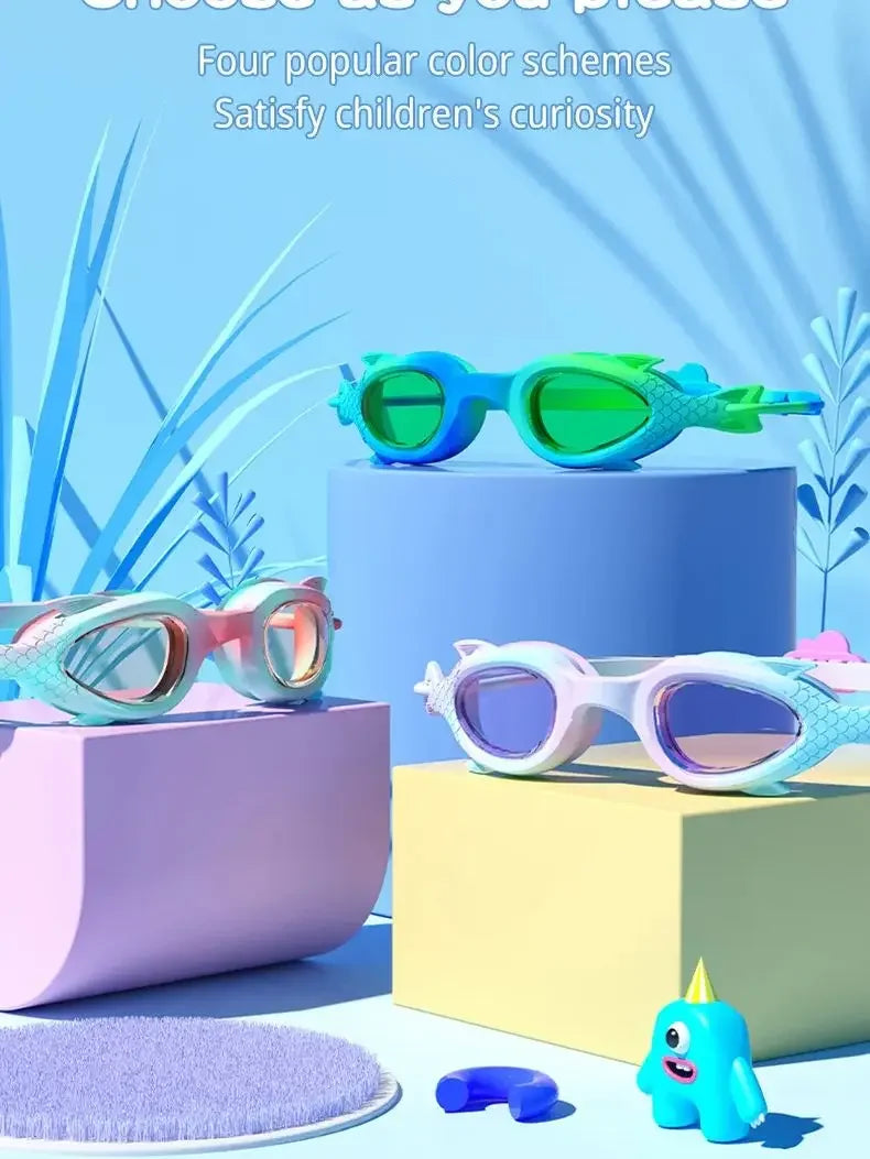 Occhialini da nuoto per bambini a forma di pesce con cuffia in silicone