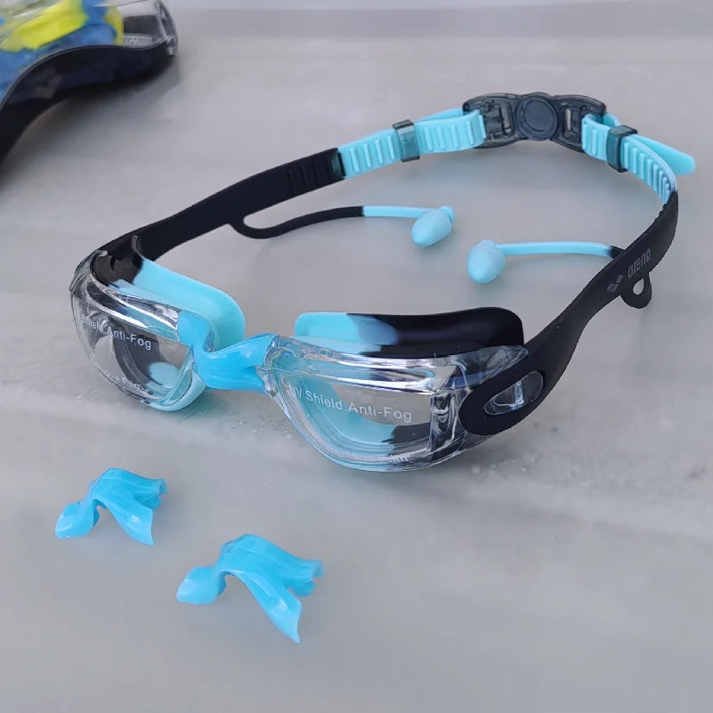 Occhialini da nuoto per bambini, anti appannamento, anti-UV, con tappi per le orecchie
