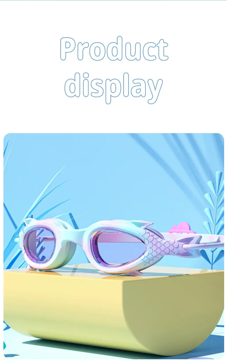 Occhialini da nuoto per bambini a forma di pesce con cuffia in silicone