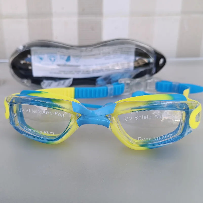 Occhialini da nuoto per bambini, anti appannamento, anti-UV, con tappi per le orecchie