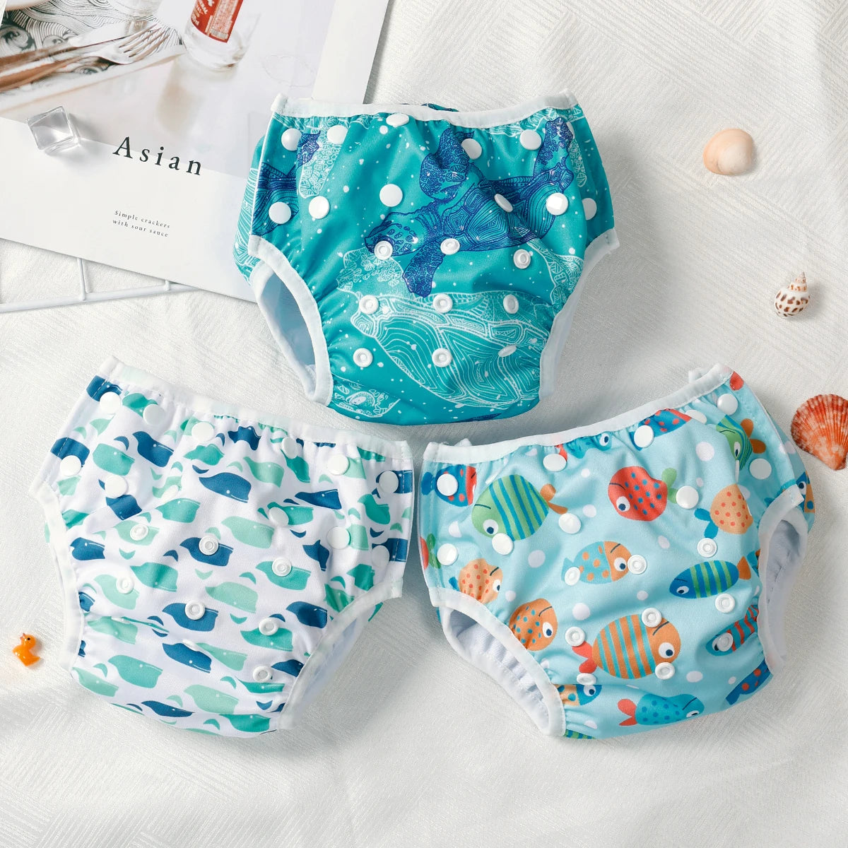 Set 3 pezzi pannolini regolabili da nuoto lavabili in rete per piscina, spiaggia, per bambini e bambine da 0 a 3 anni