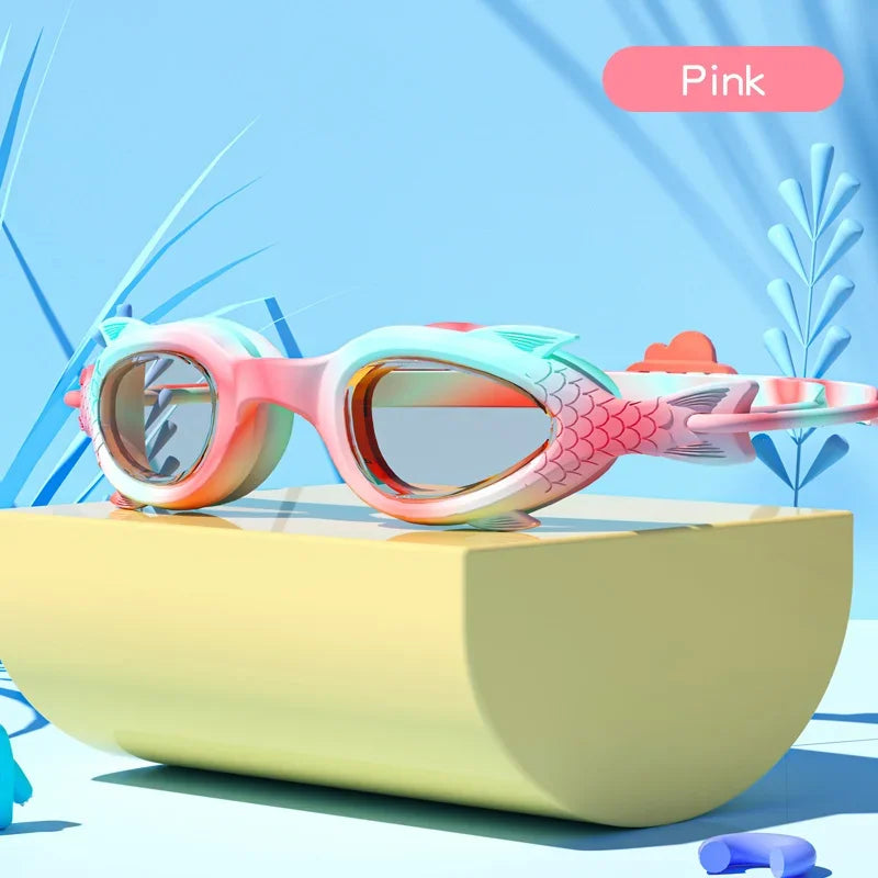 Occhialini da nuoto per bambini a forma di pesce con cuffia in silicone
