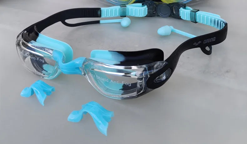 Occhialini da nuoto per bambini, anti appannamento, anti-UV, con tappi per le orecchie