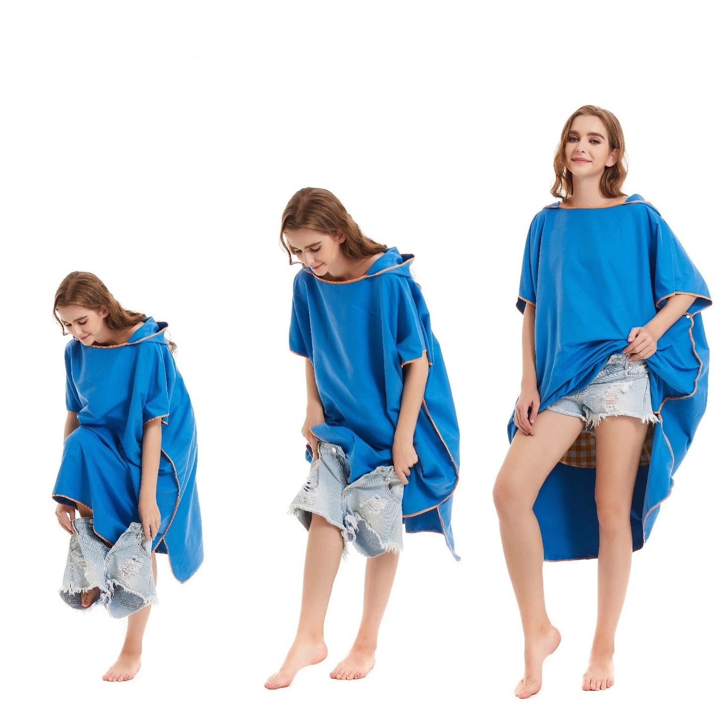 Accappatoio poncho con cappuccio in microfibra con bottoni