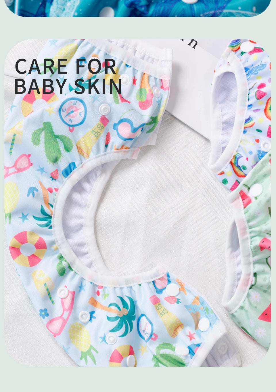 Set 3 pezzi pannolini regolabili da nuoto lavabili in rete per piscina, spiaggia, per bambini e bambine da 0 a 3 anni