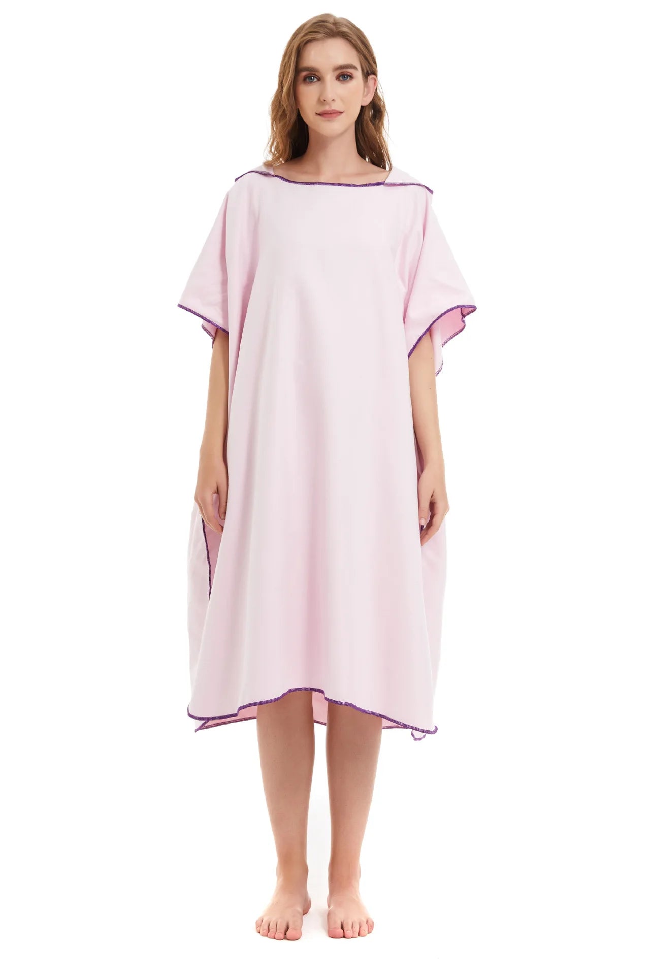 Accappatoio poncho con cappuccio in microfibra con bottoni