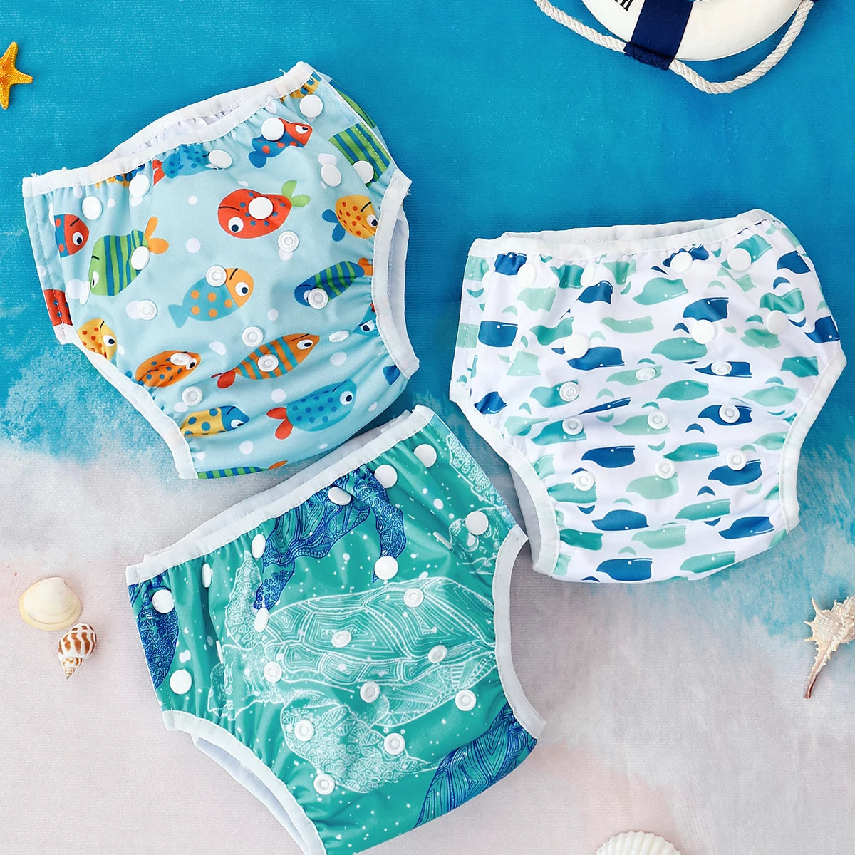 Set 3 pezzi pannolini da nuoto lavabili in rete per piscina, spiaggia, per bambini e bambine da 3 a 15 kg