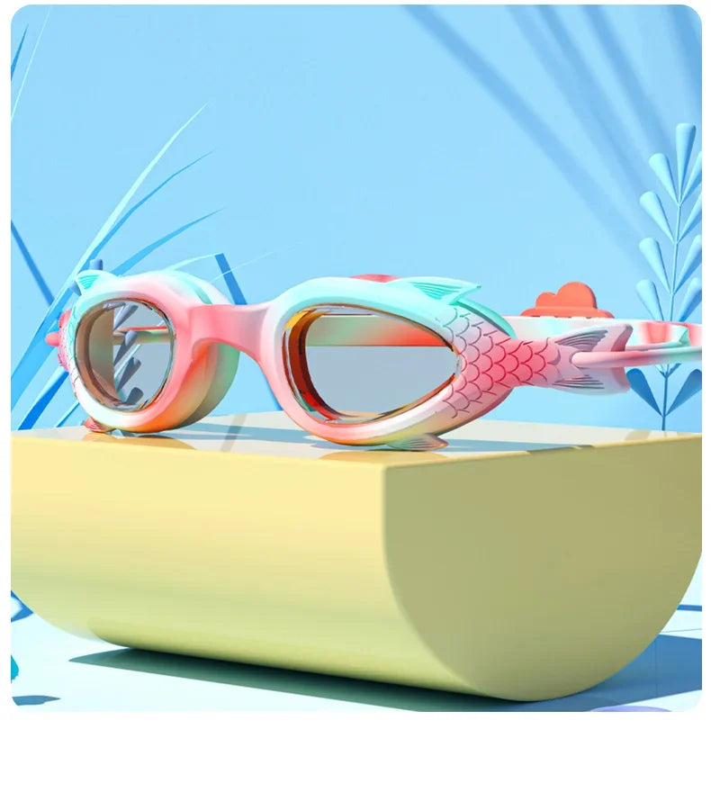 Occhialini da nuoto per bambini a forma di pesce con cuffia in silicone