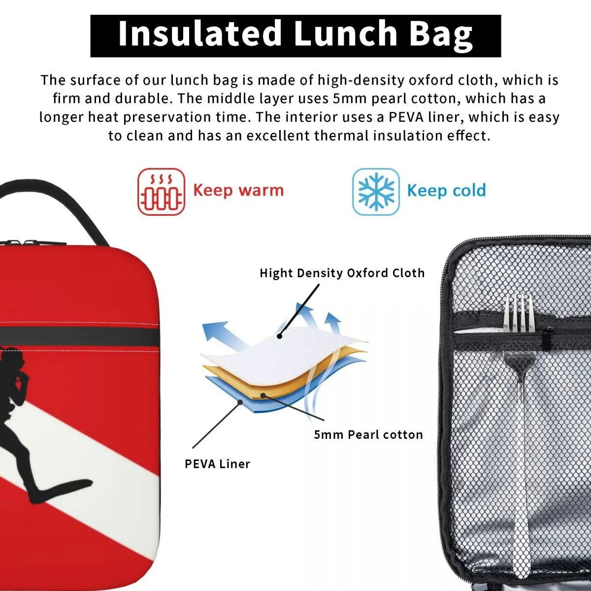 Borsa termica per il pranzo per sub, multifunzione, con isolamento termico.
