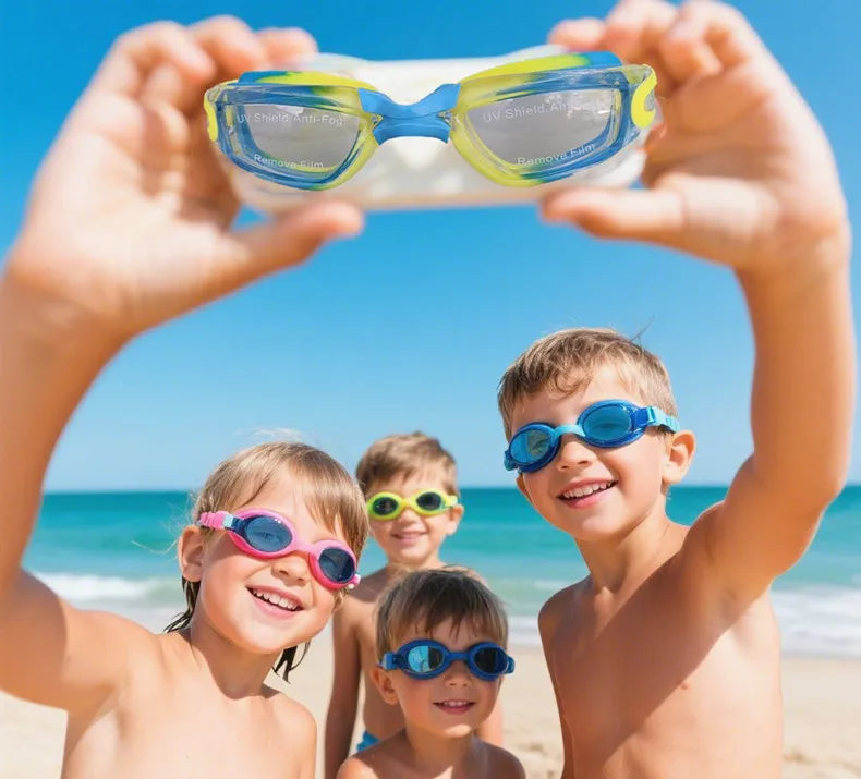 Occhialini da nuoto per bambini, anti appannamento, anti-UV, con tappi per le orecchie