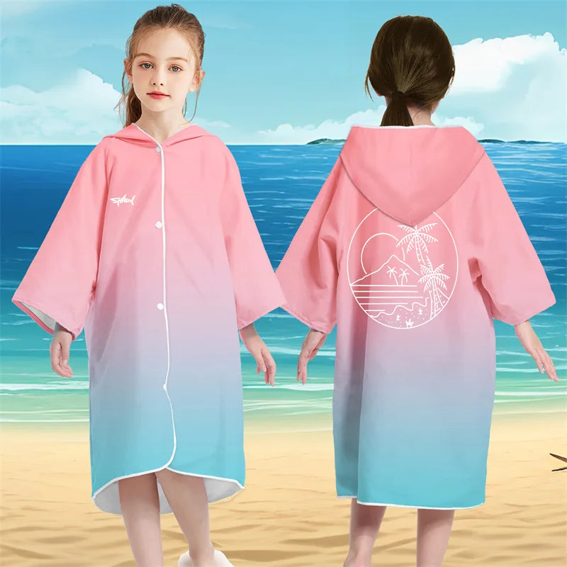 Accappatoio Poncho in microfibra per bambini con bottoni e cappucio