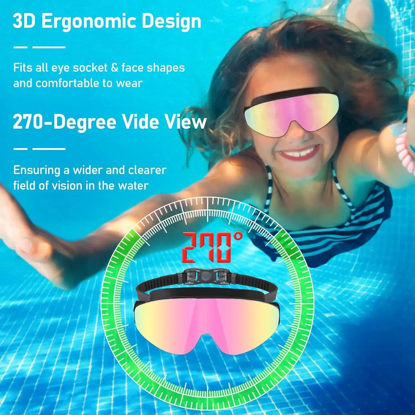 Mascherina da nuoto polarizzata per bambini dai 4 ai 16 anni