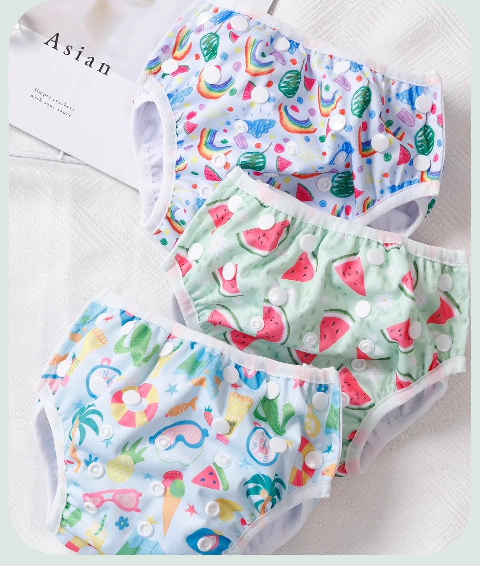 Set 3 pezzi pannolini regolabili da nuoto lavabili in rete per piscina, spiaggia, per bambini e bambine da 0 a 3 anni