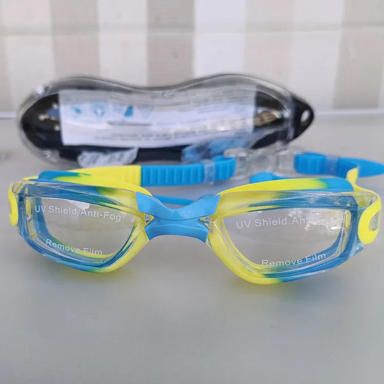 Occhialini da nuoto per bambini, anti appannamento, anti-UV, con tappi per le orecchie