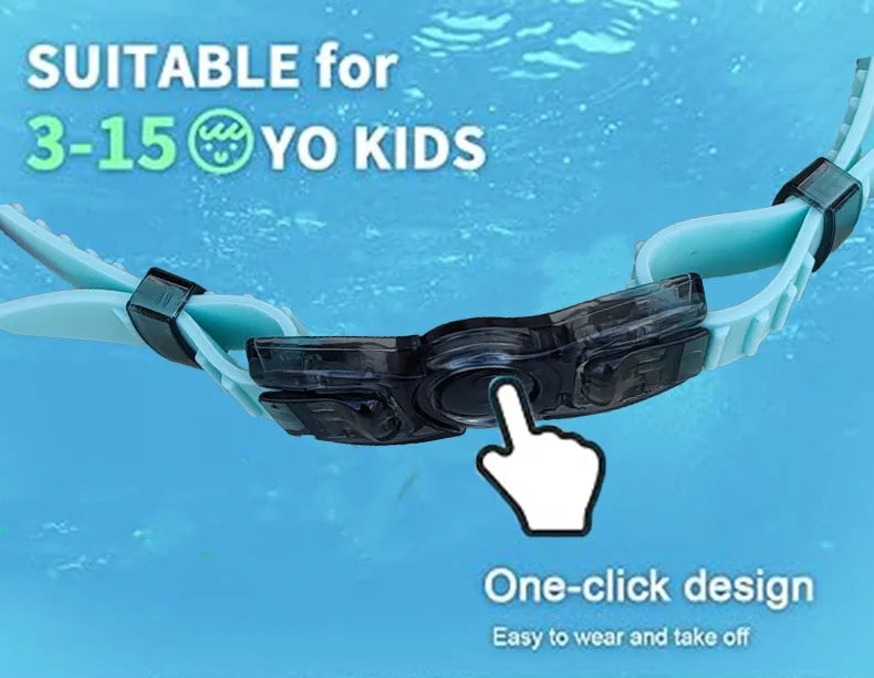 Occhialini da nuoto per bambini, anti appannamento, anti-UV, con tappi per le orecchie