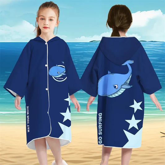 Accappatoio Poncho in microfibra per bambini con bottoni e cappucio