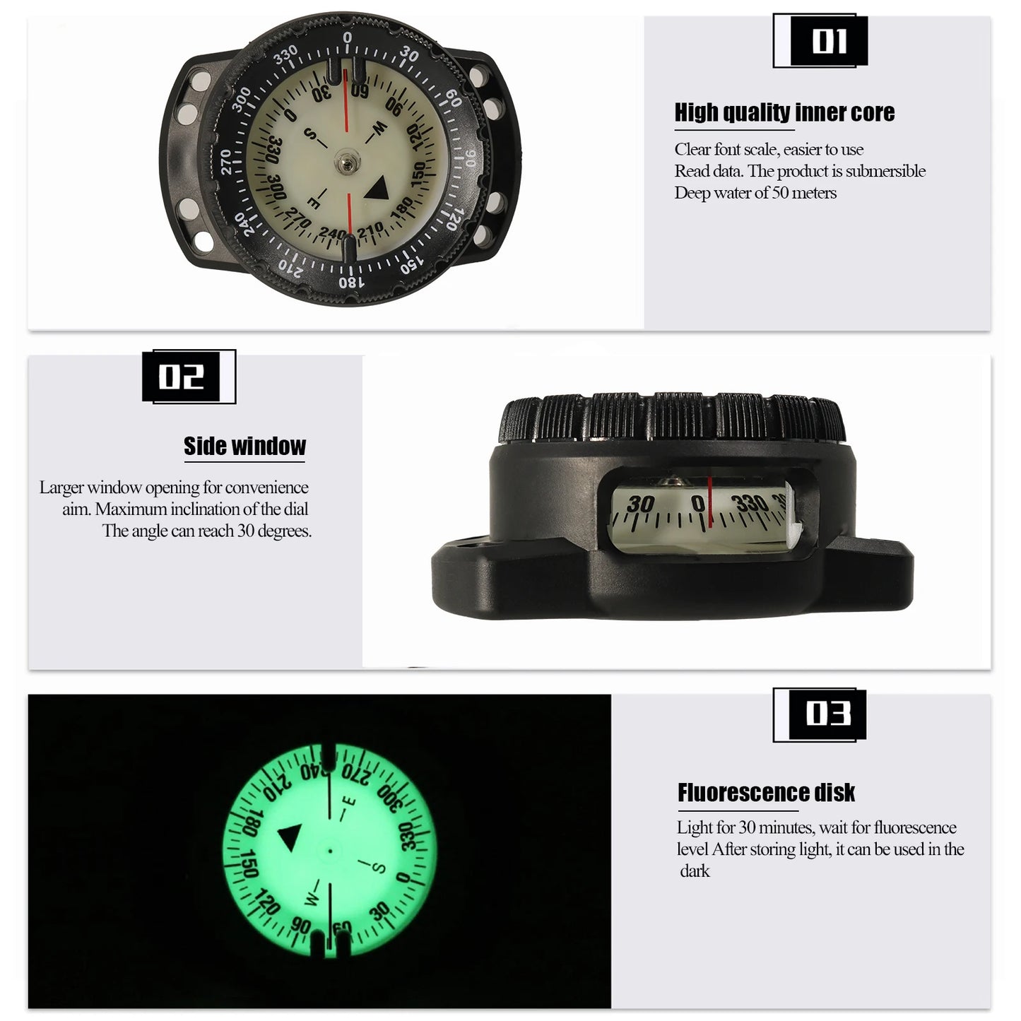 Bussola subaquea per profondità fino a 50mt