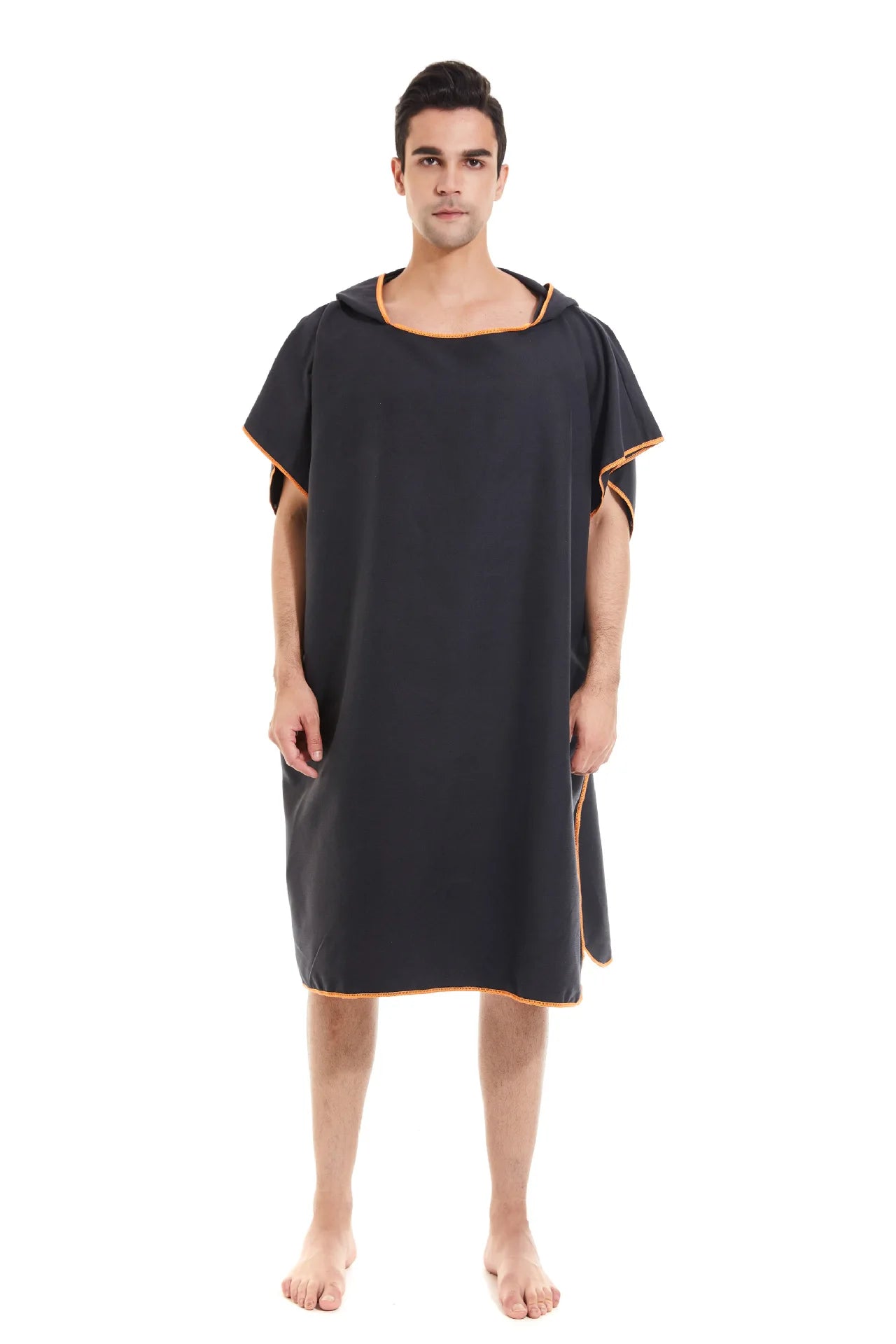 Accappatoio poncho con cappuccio in microfibra con bottoni