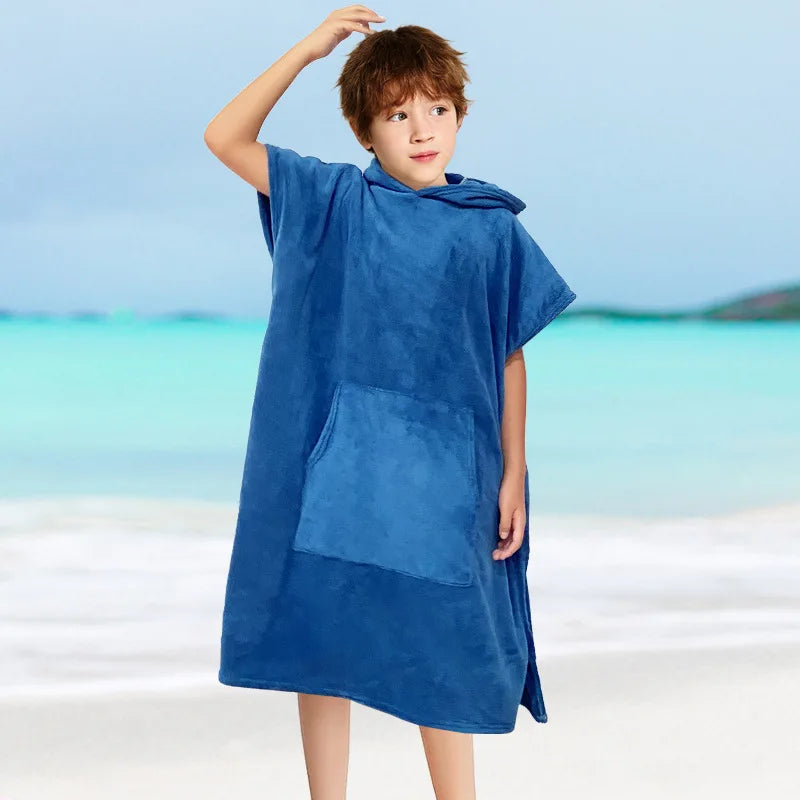 Accappatoio Poncho in microfibra con cappuccio e tasca per bambini