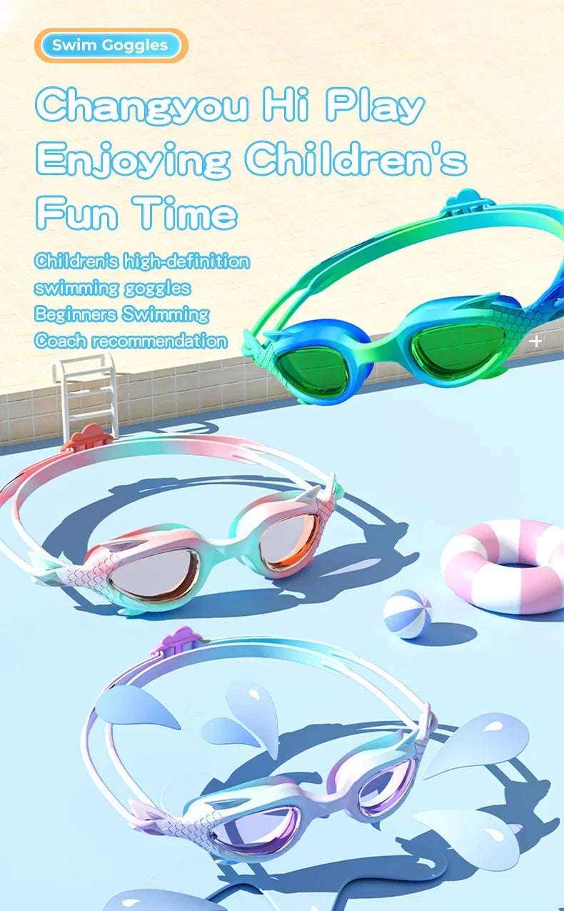 Occhialini da nuoto per bambini a forma di pesce con cuffia in silicone