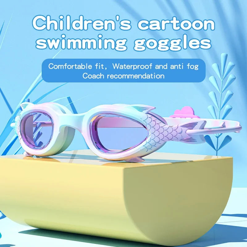 Occhialini da nuoto per bambini a forma di pesce con cuffia in silicone